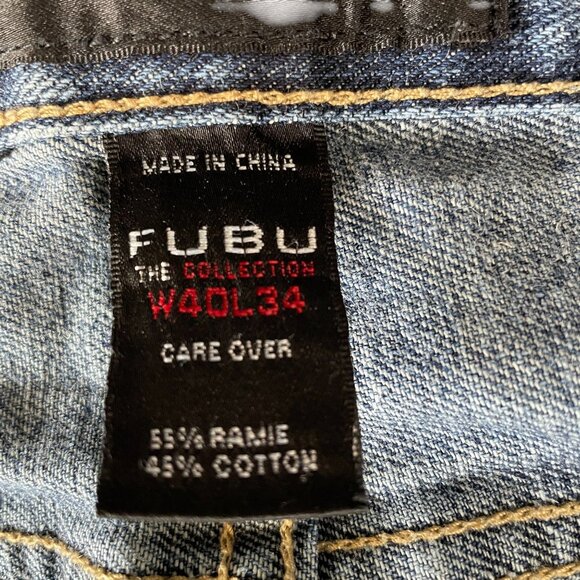 Fubu Y2K Baggy Jeans W40L34 Embroidered Pocket Streetwear Denim Vintage - Picture 3 of 14